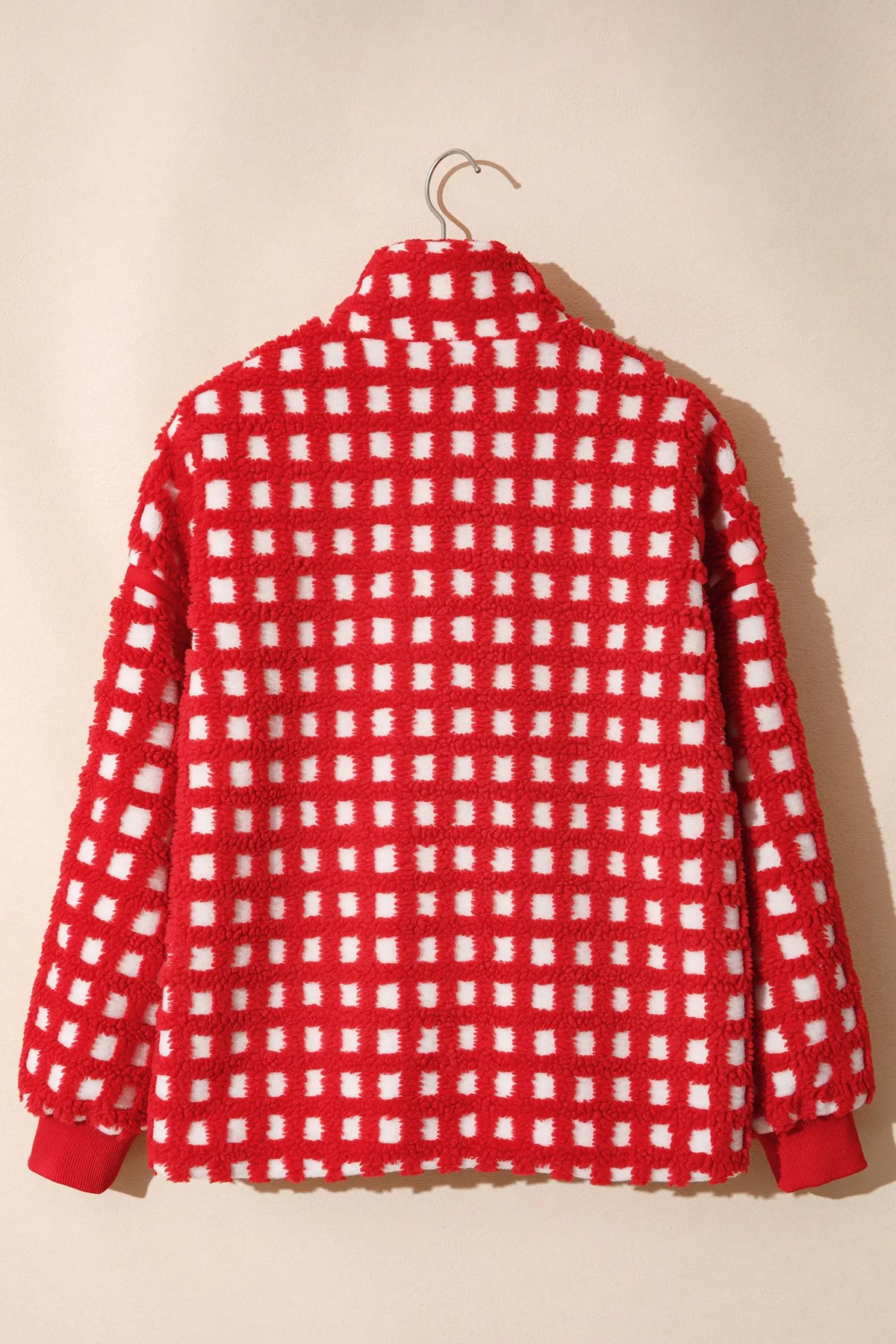 Plaid Zip-up Long Sleeve Jacket – Fiery Red