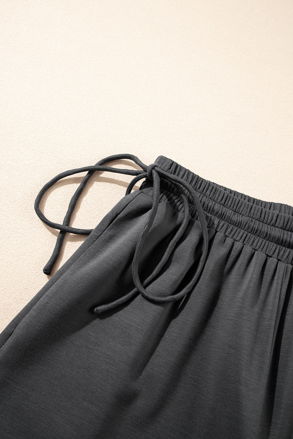 Dark Grey Drawstring Side Crewneck Tee and Loose Trousers Set eAura