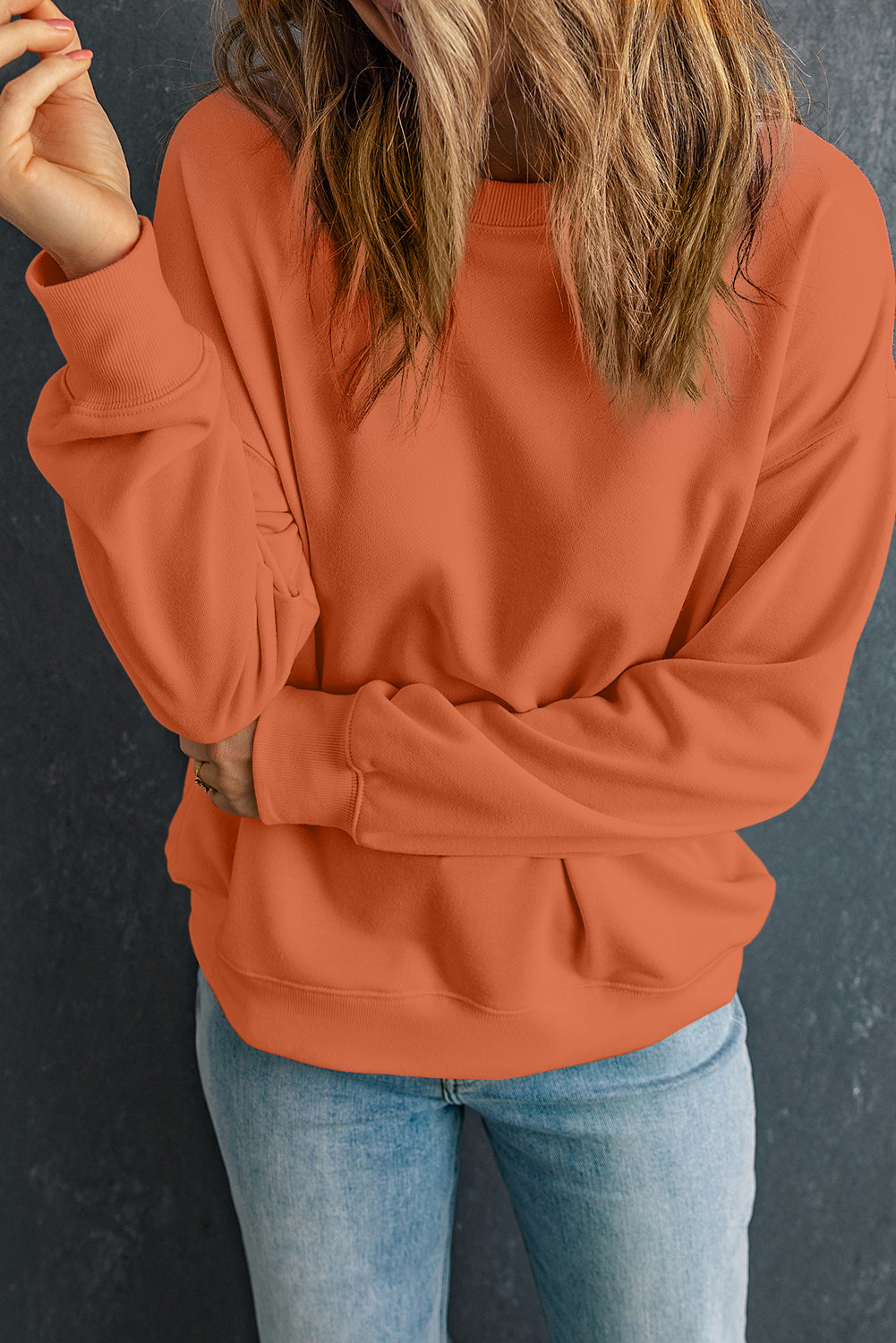 Khaki Solid Classic Crewneck Pullover Sweatshirt eAura