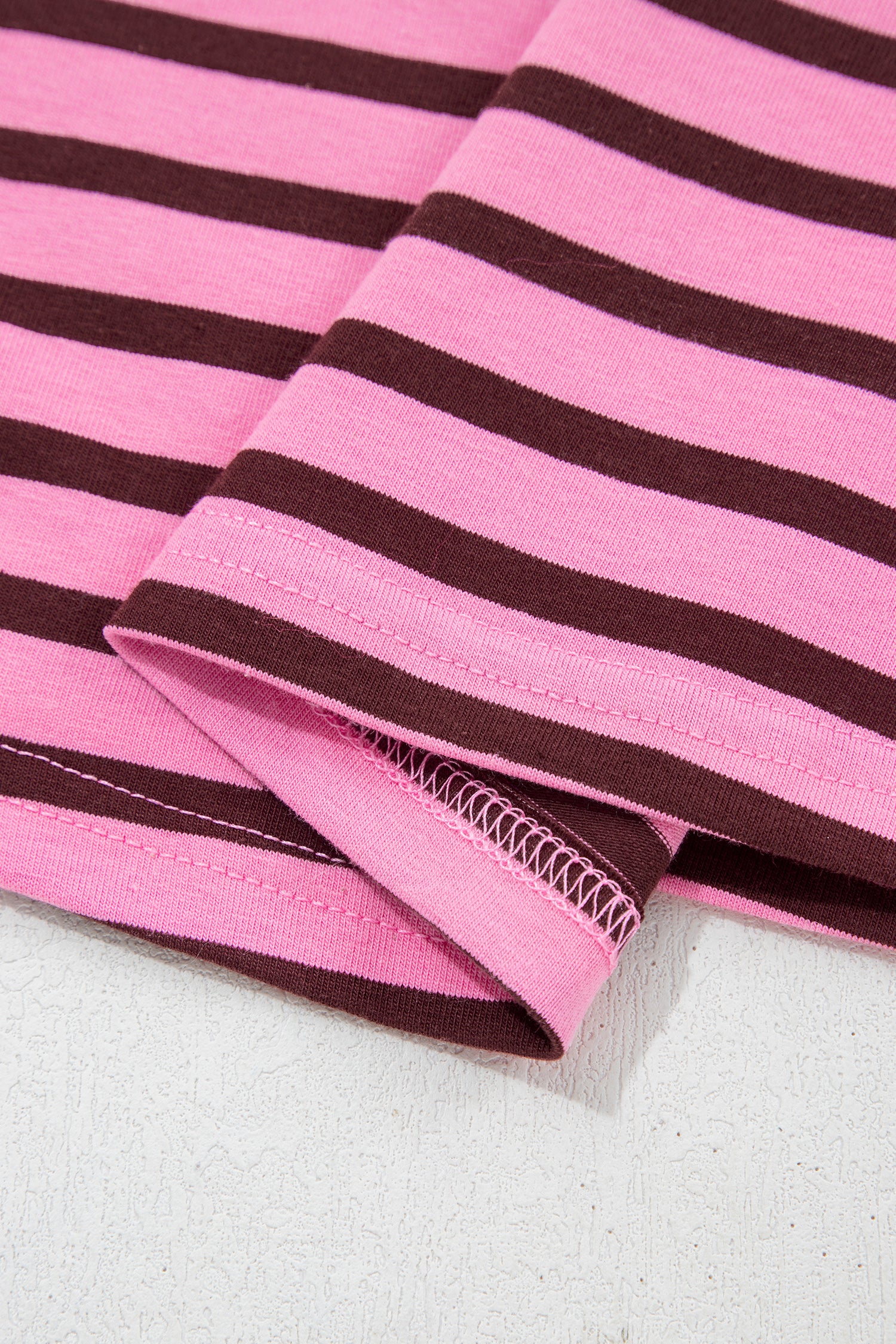 V Neck Drop Shoulder Long Sleeve Top – Pink Stripe