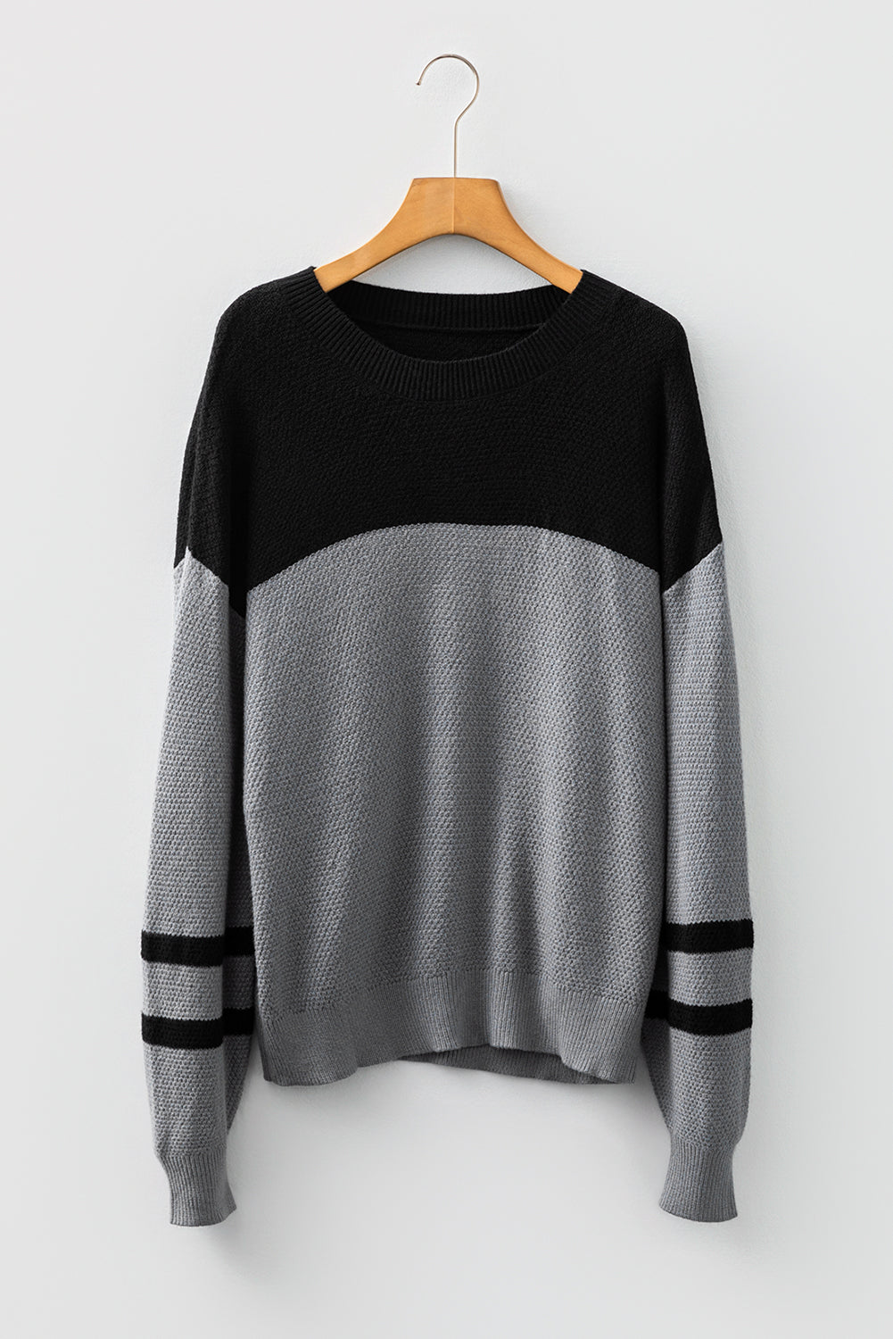 Colour Block Knit Striped Sleeve Detail Casual Sweater - eAura