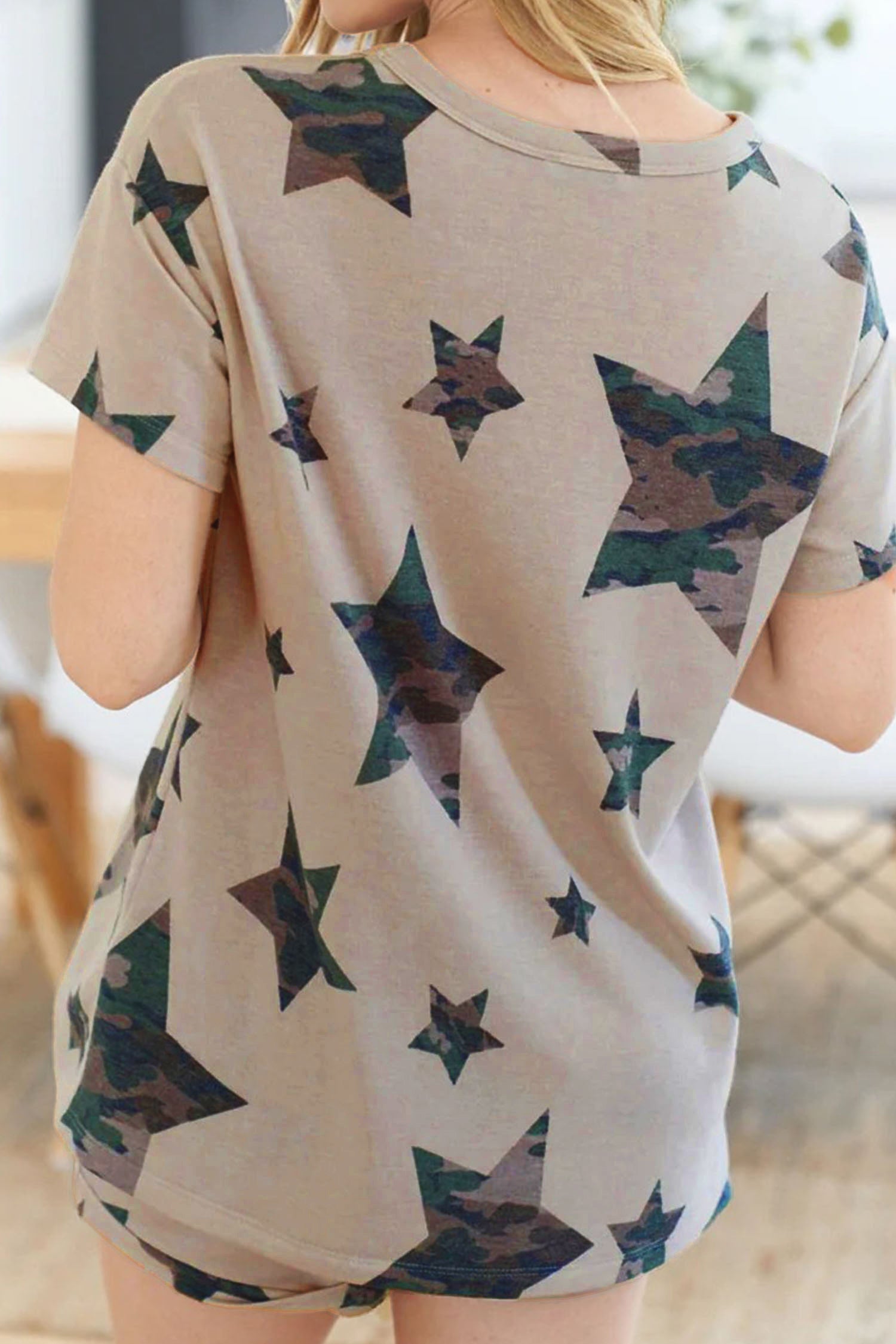 Camo Star Print Short Lounge Set – Khaki