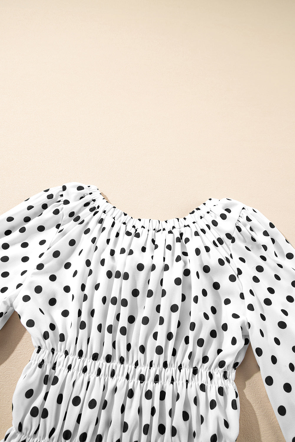 Black Polka Dot Puff Sleeve Bow Square Neck Peplum Top eAura