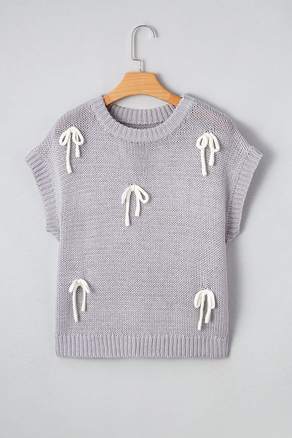 Bowknot Applique Cap Knit Sleeve Sweater eAura