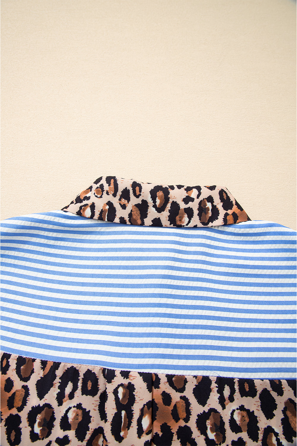 Striped Leopard Print Patchwork Button Up Shirt - eAura