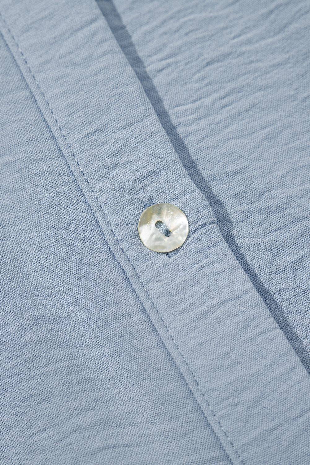 Beau Blue Shirt Collar Button Up Short Puff Sleeve Tiered Shift Dress - eAura