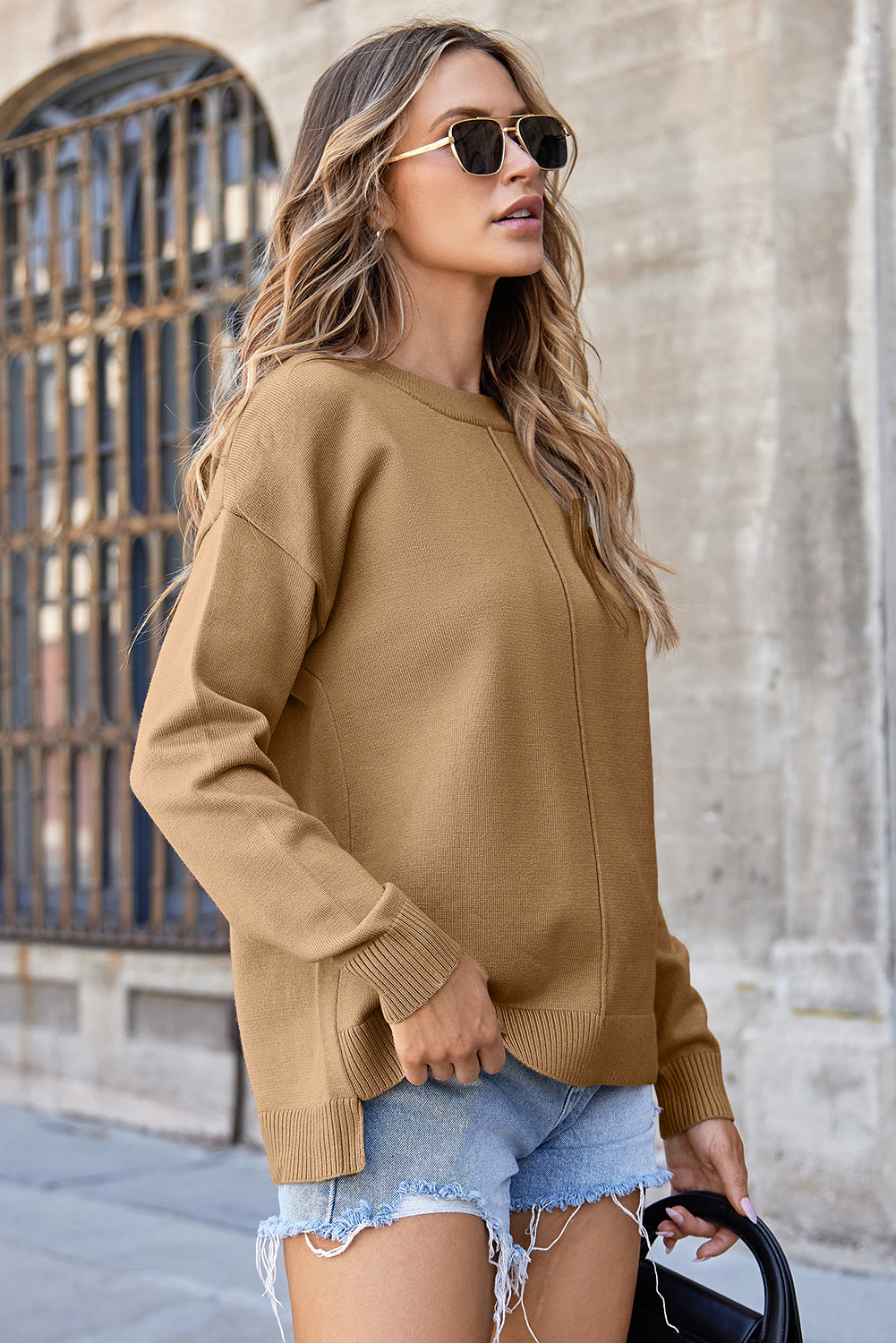 Front Center Seam Drop Shoulder Sweater - eAura
