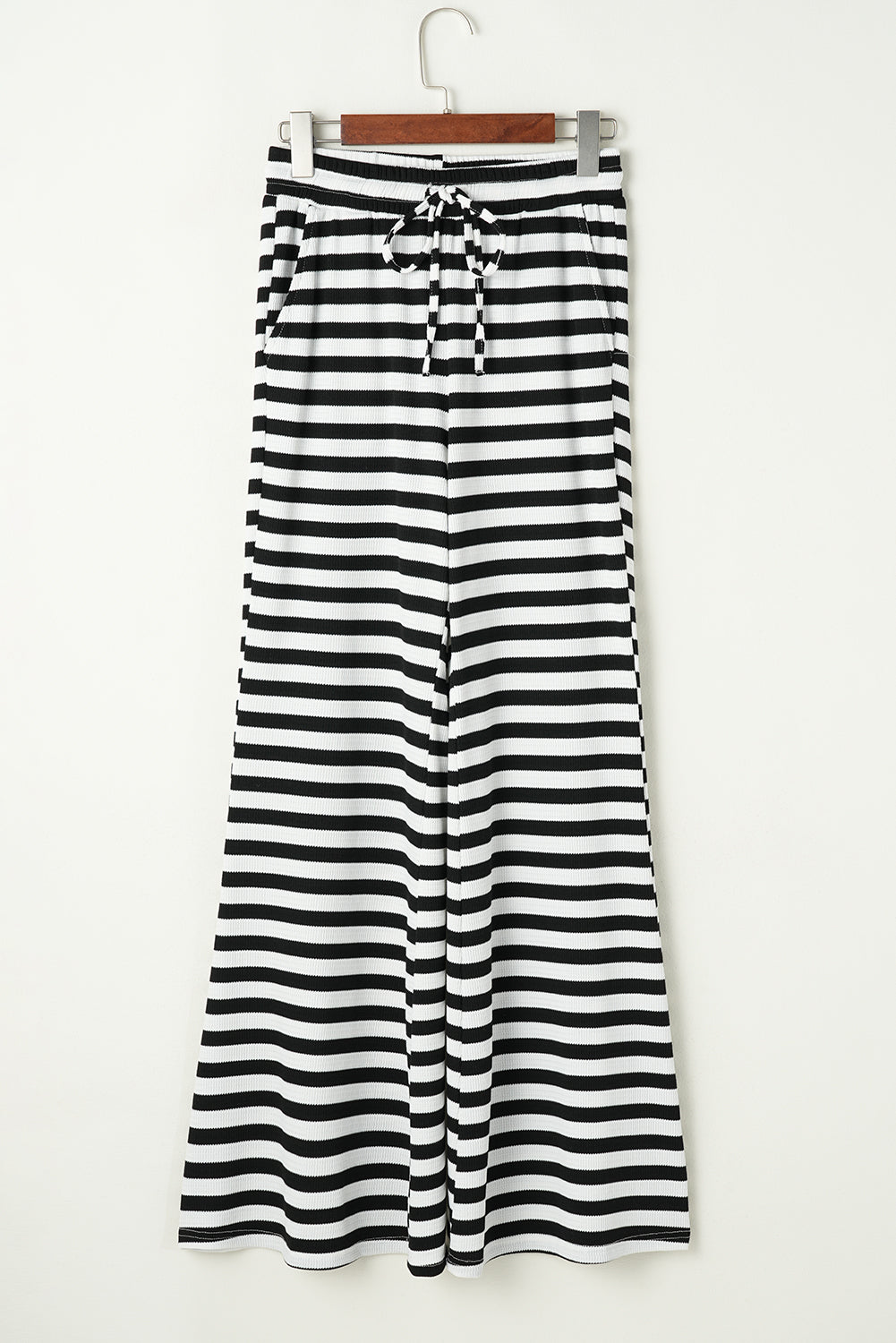 Black Stripe Lace-up Waist Casual Flared Trousers BB Fashion Outlet