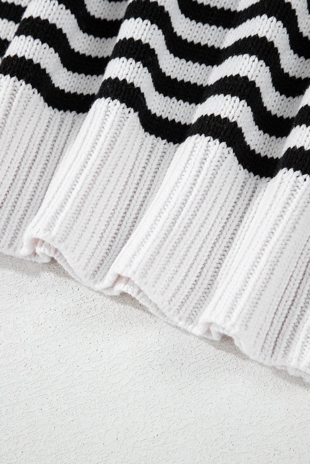 Black white Striped Drop Shoulder Bishop Sleeve Knit Sweater eAura