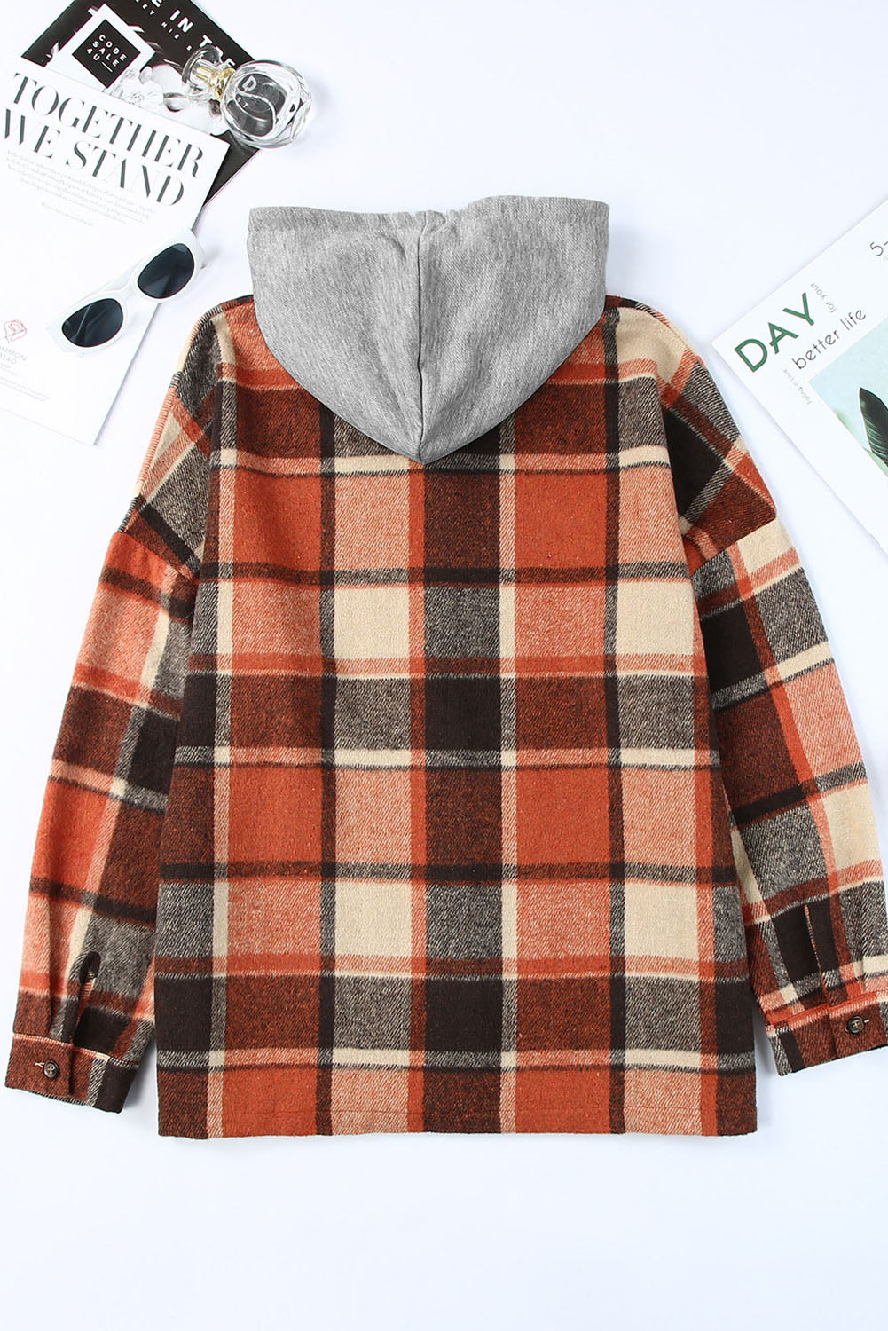 Green Hooded Plaid Button Front Shacket Beagle Boutique Fashion Outlet
