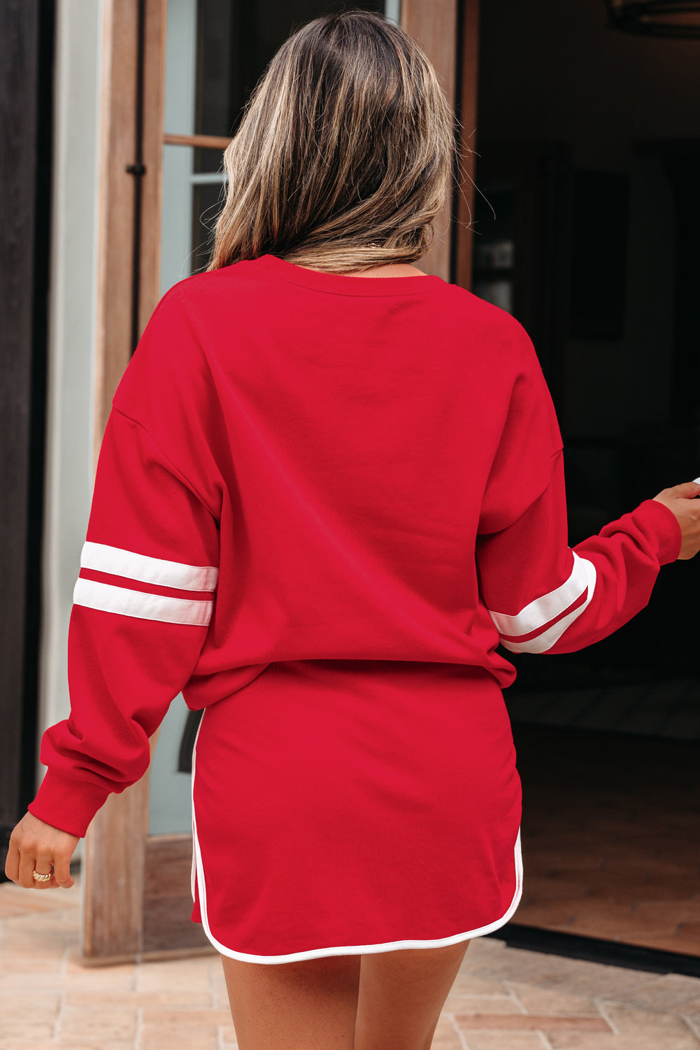 Varsity Stripe Detail Drop Shoulder Pullover Mini Skort Co-ord Set - eAura