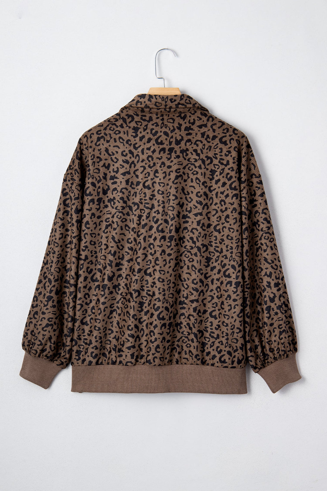 Leopard Print Quarter Zip Soft Corduroy Sweatshirt - eAura