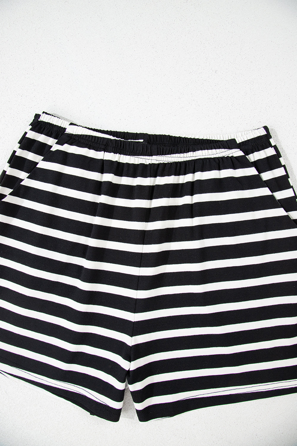 Black White Striped Short Sleeve Top and Shorts Set eAura