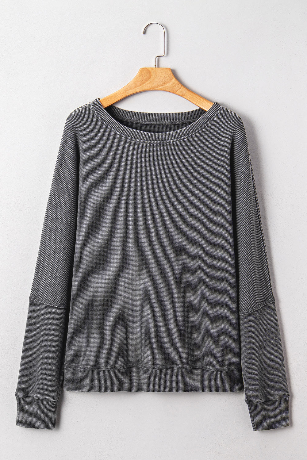 Waffle Textured Long Sleeve Loose Top eAura