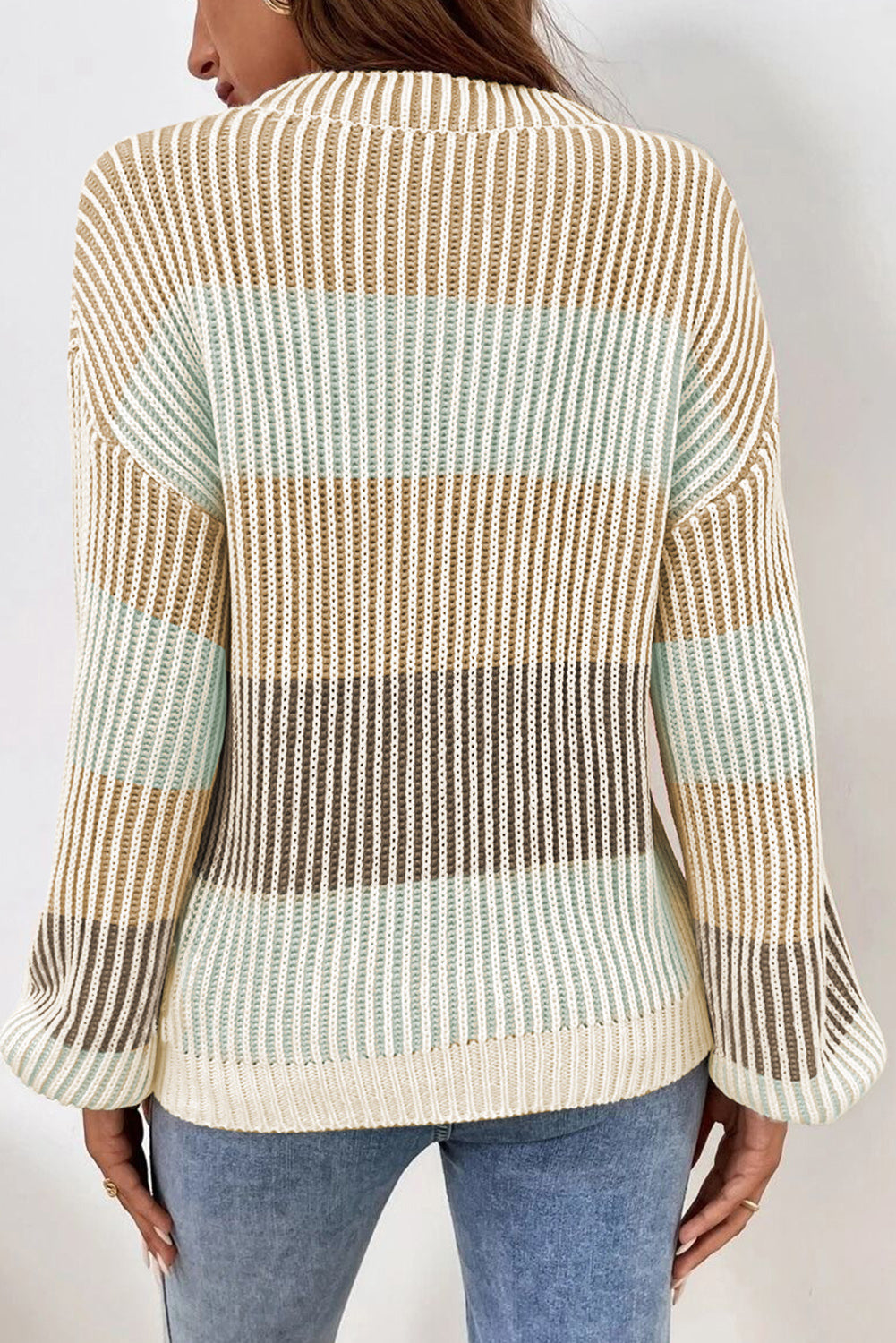 Pink Colourblock Textured Knit Bubble Sleeve Sweater eAura