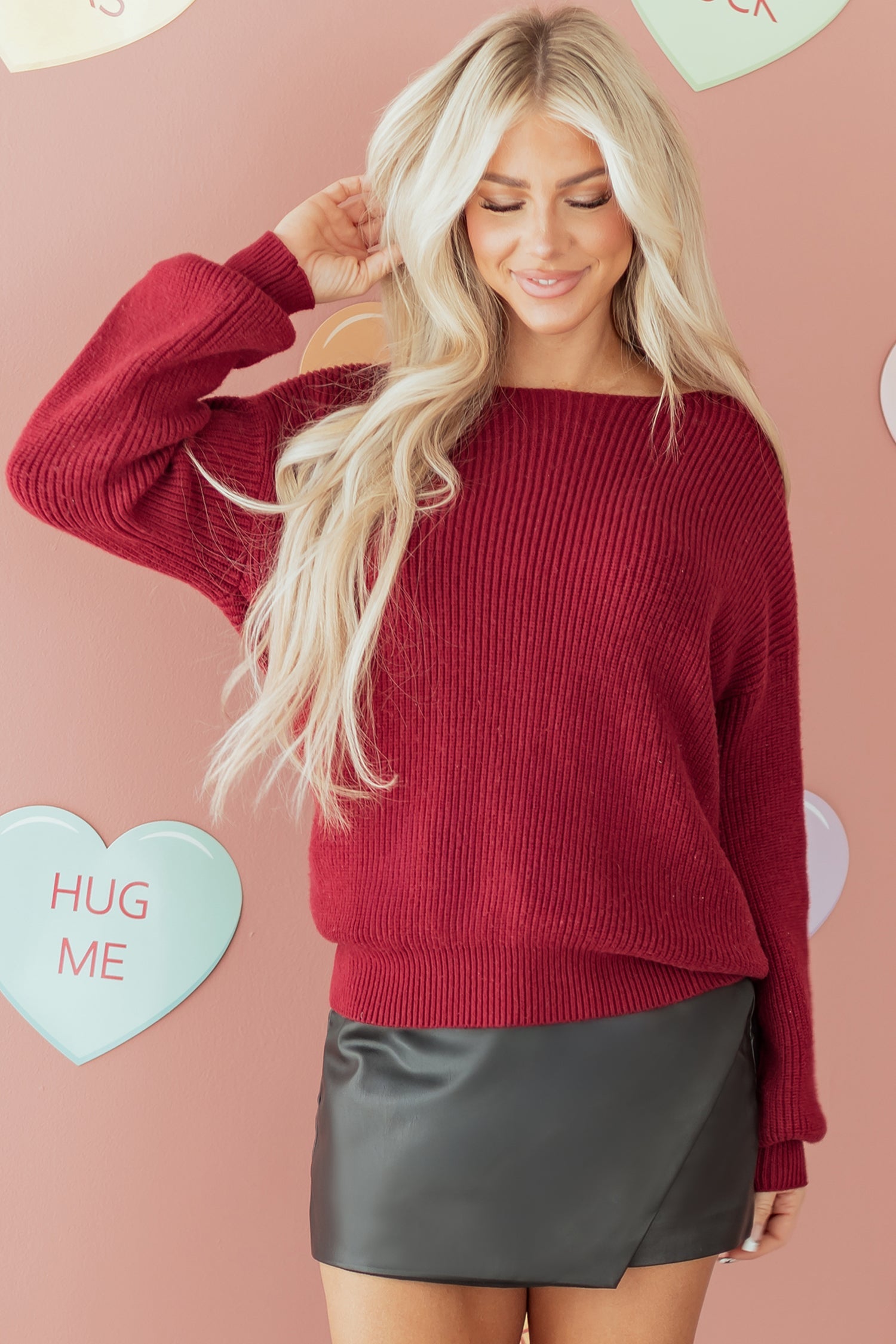 Rib Knit Ribbon Knot Backless Drop Shoulder Sweater - eAura