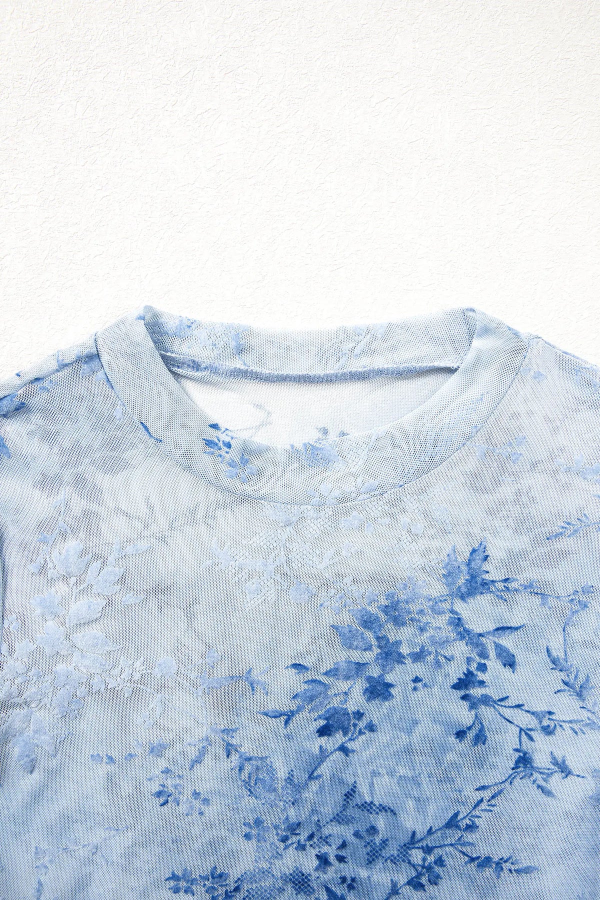 Sky Blue Sheer Mesh Floral Printed Mock Neck Long Sleeve Bodysuit – Light Blue