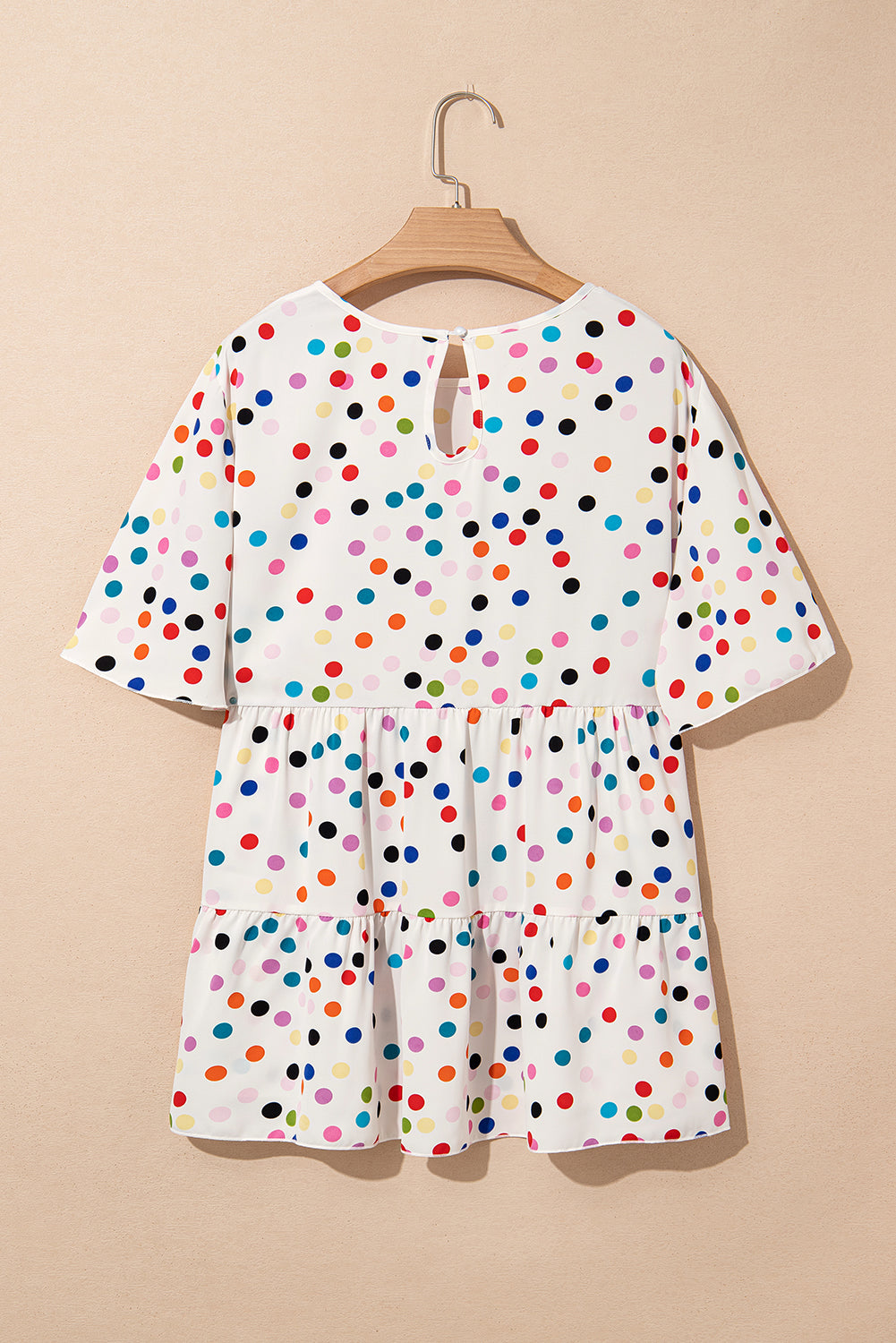 Beige Colourful Polka Dot Print Short Sleeve Ruffled Plus Size Babydoll Blouse BB Fashion Outlet