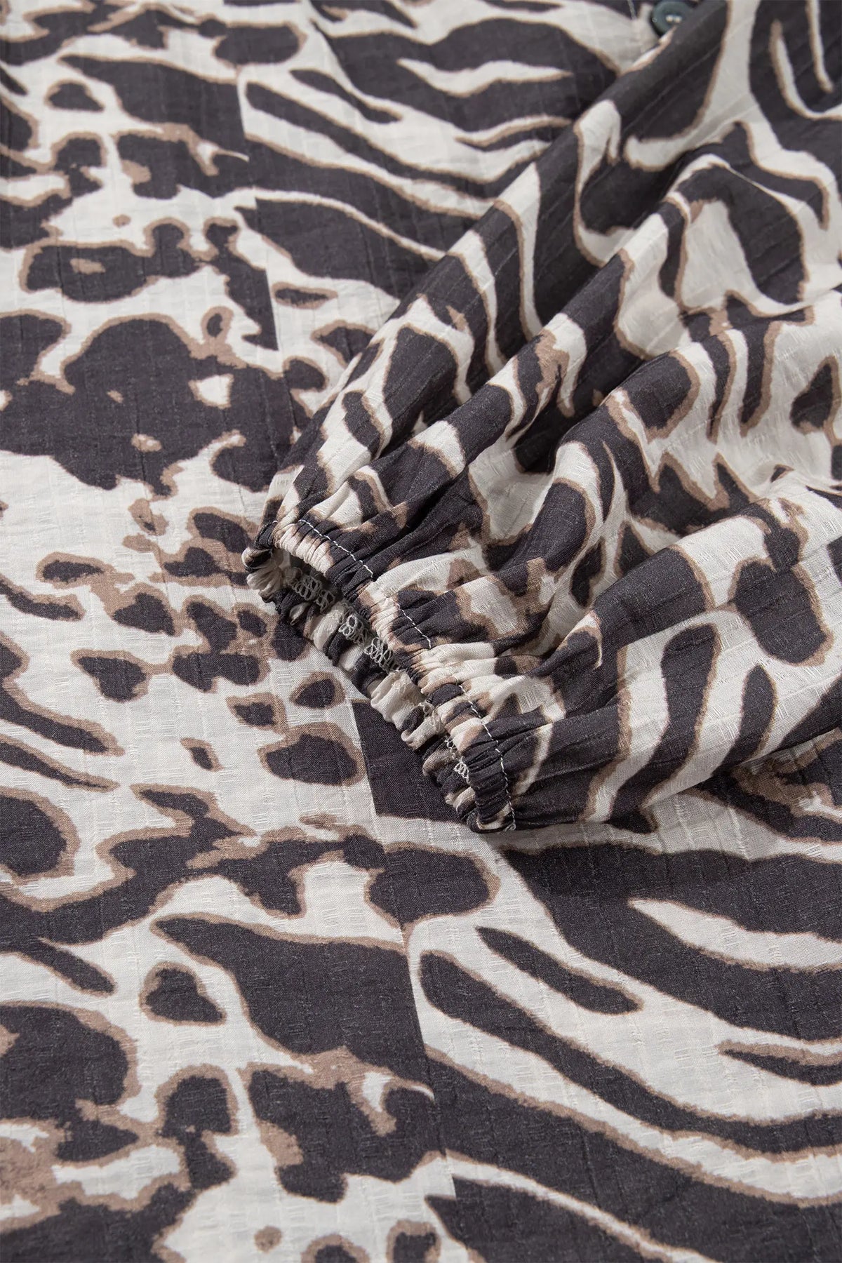 Parchment Leopard Print V Neck Button Down Balloon Sleeve Shirt