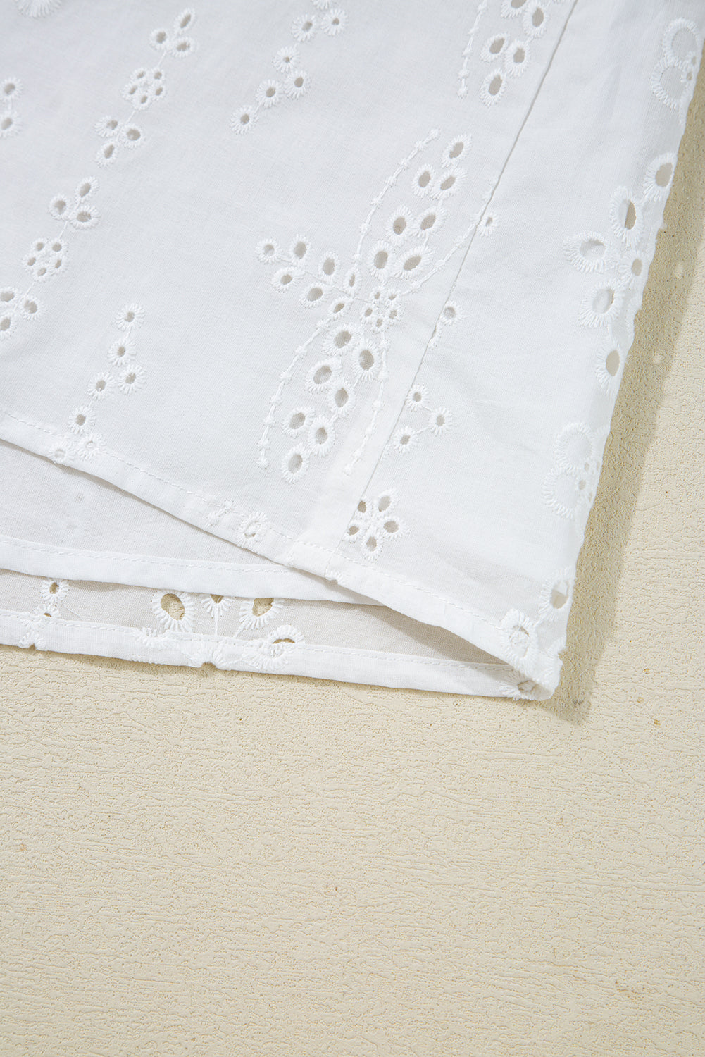White Eyelet Embroidered Smocked Cuff Sheer Blouse Dear-Lover Dropshipping
