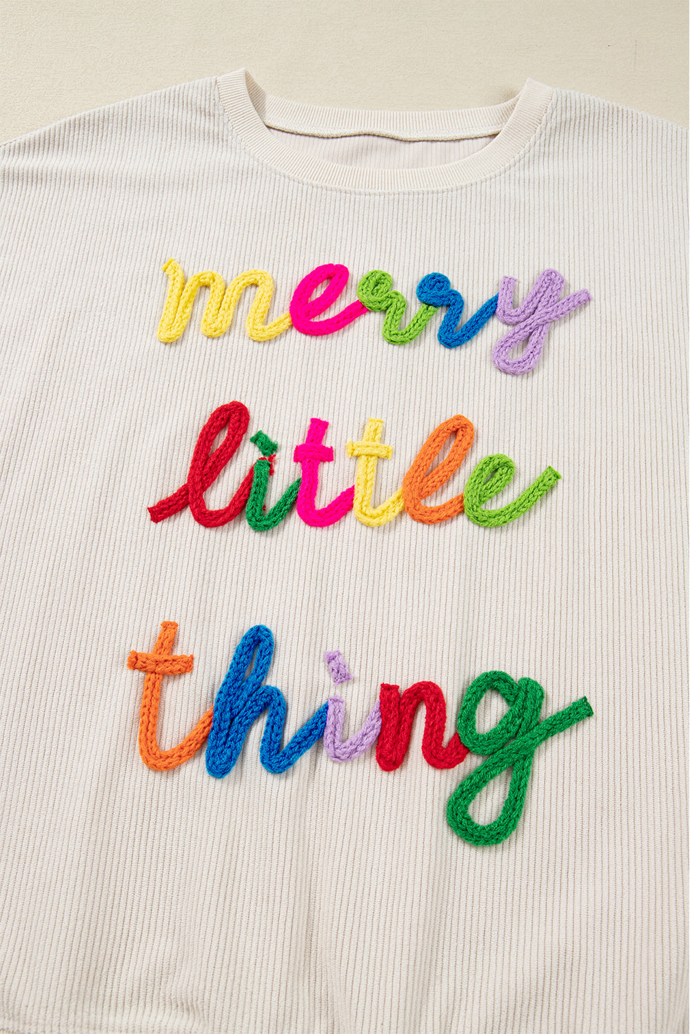 Merry Little Thing Corded Letter Graphic Ribbed Loose Sweatshirt - Tops/Sweatshirts & Hoodies
