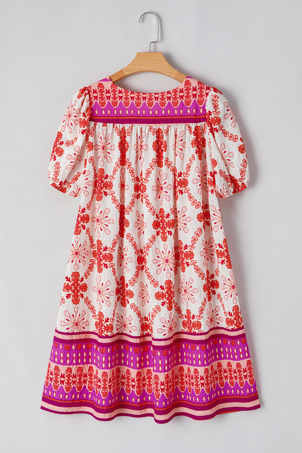 Rose Boho Floral Short Sleeve Lace-up V Neck Mini Dress eAura