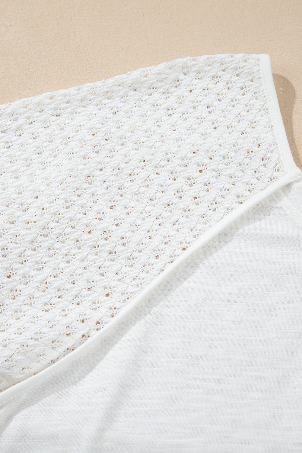 White Eyelet Patchwork High Low Hem V Neck Oversized Top eAura