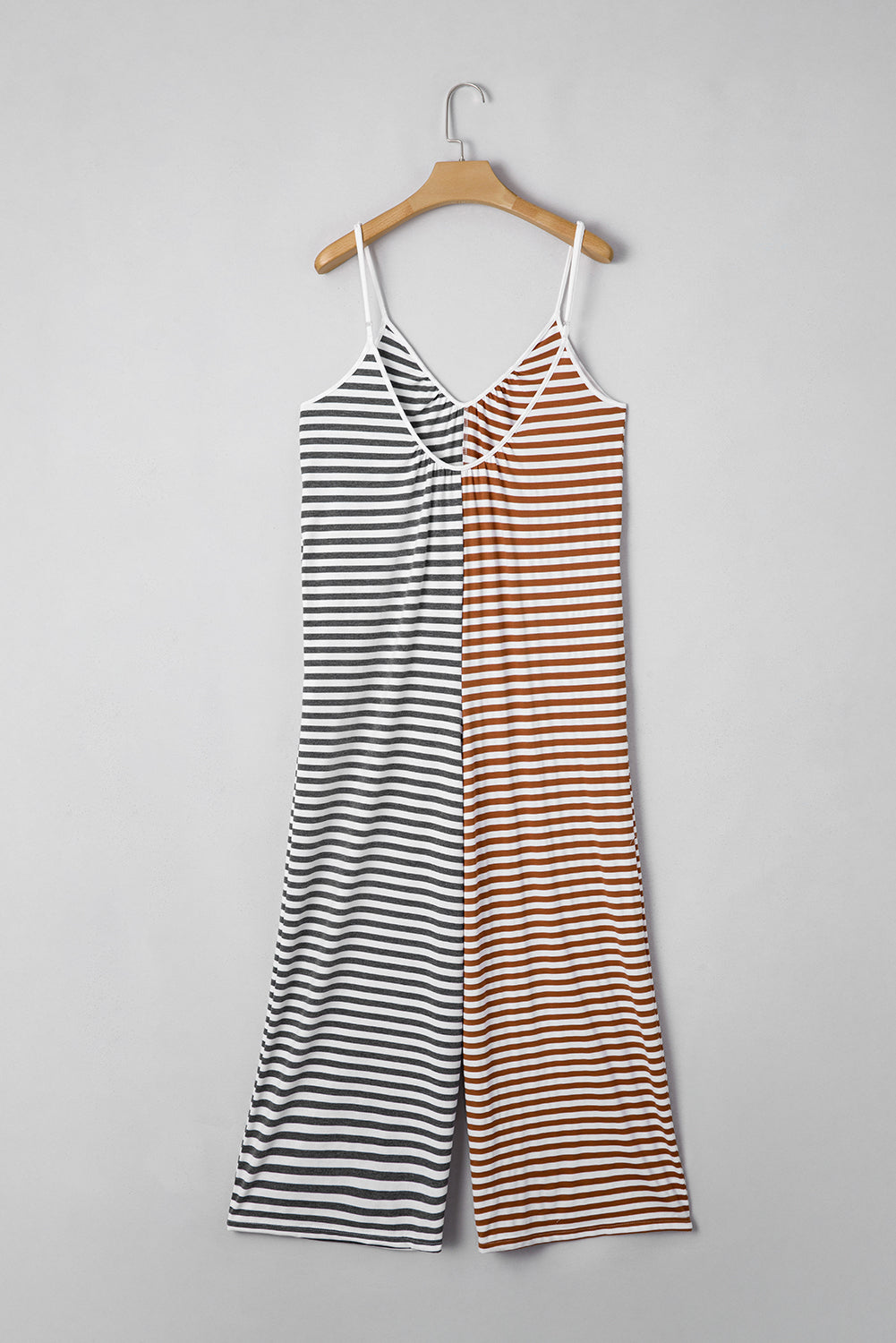 Yellow Stripe Two Tone Contrast Spaghetti Strap Backless Overall - eAura