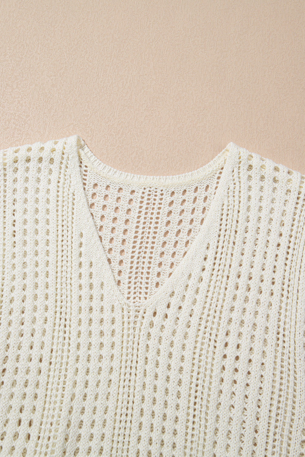 Beige Open Knit Drawstring Waist Beach Dress BB Fashion Outlet