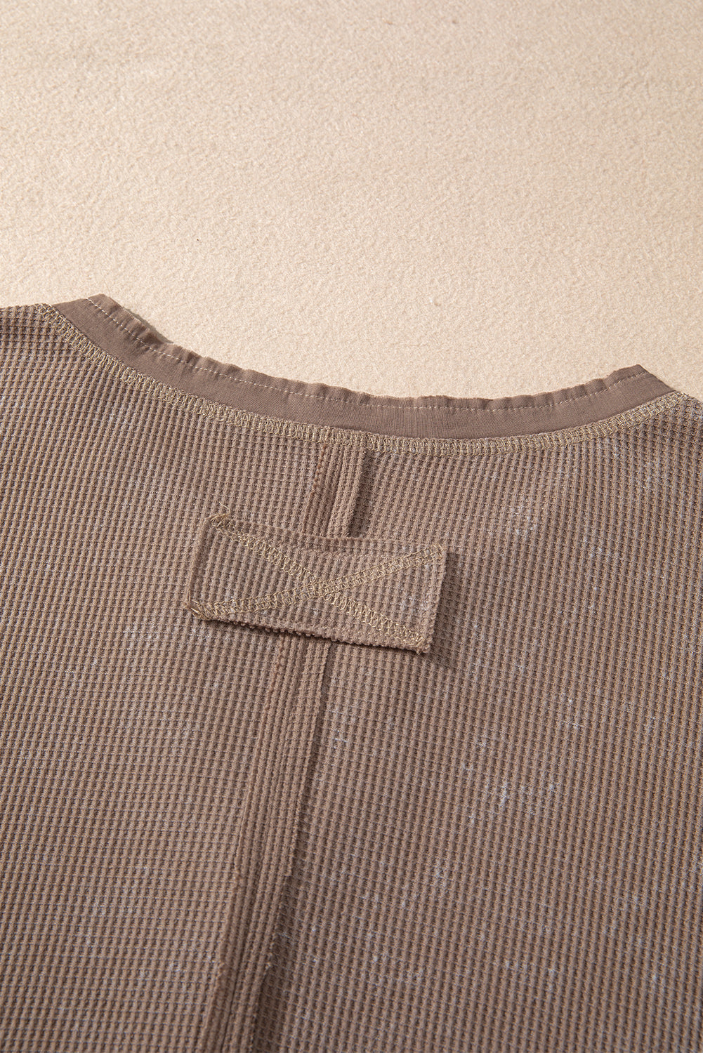 Smoke Green Acid Wash Waffle Knit Buttoned Neckline Long Sleeve Top Beagle Boutique Fashion Outlet