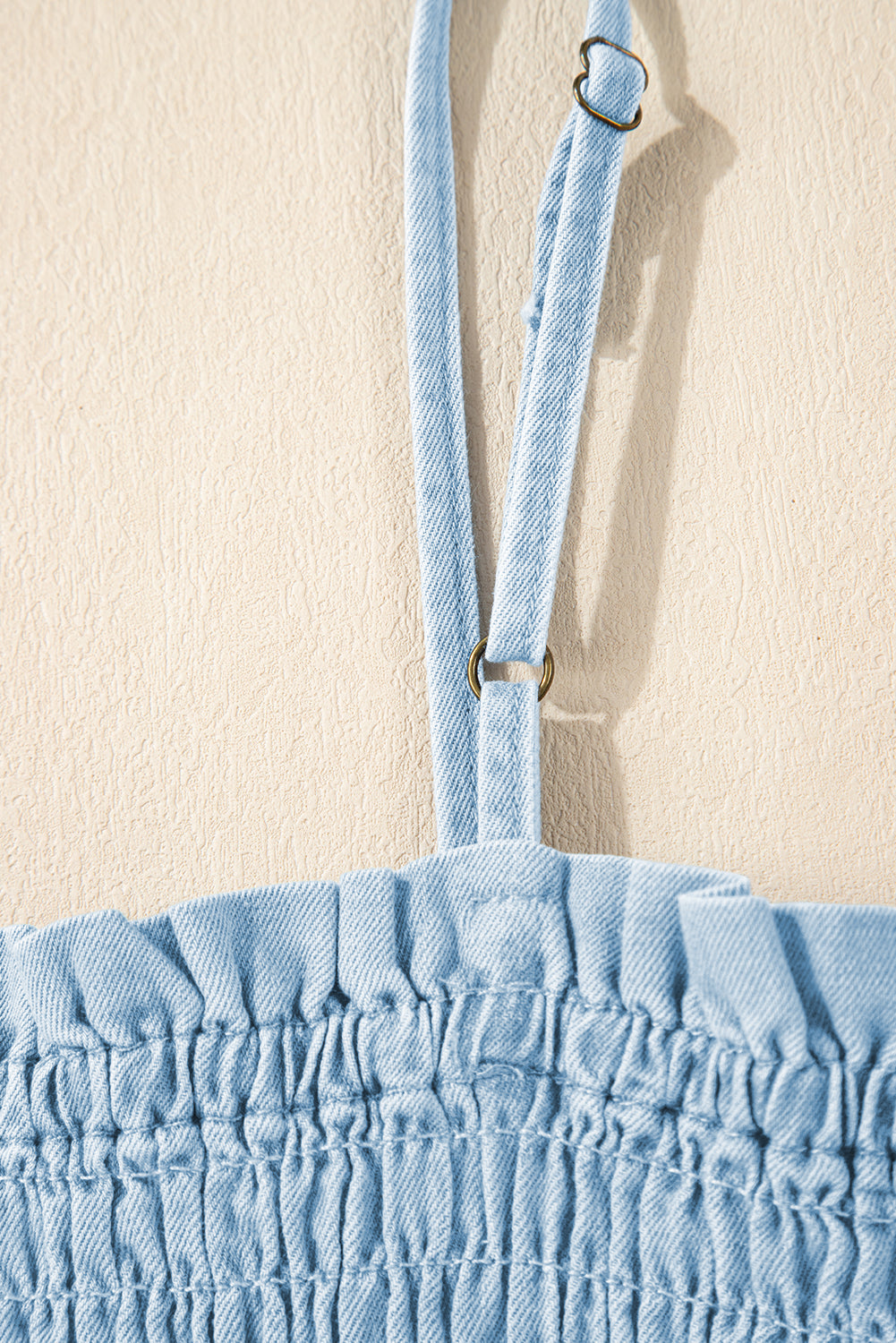 Beau Blue Spaghetti Strap Smocked Denim Romper - eAura