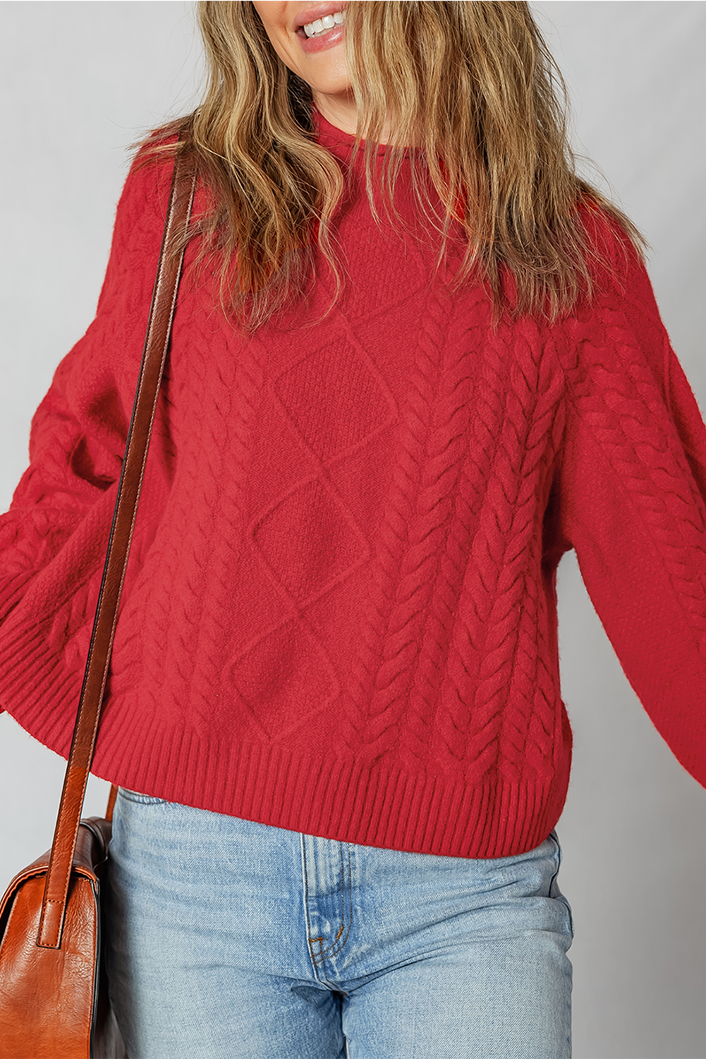 Red Cable Knit Baggy Sweater eAura