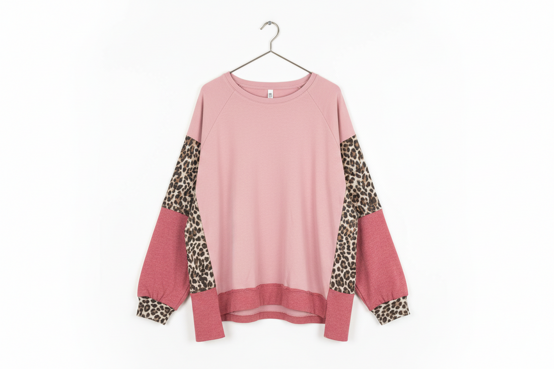 Colour Block Leopard Patchwork Dolman Sleeve High Low Baggy Sweatshirt - eAura