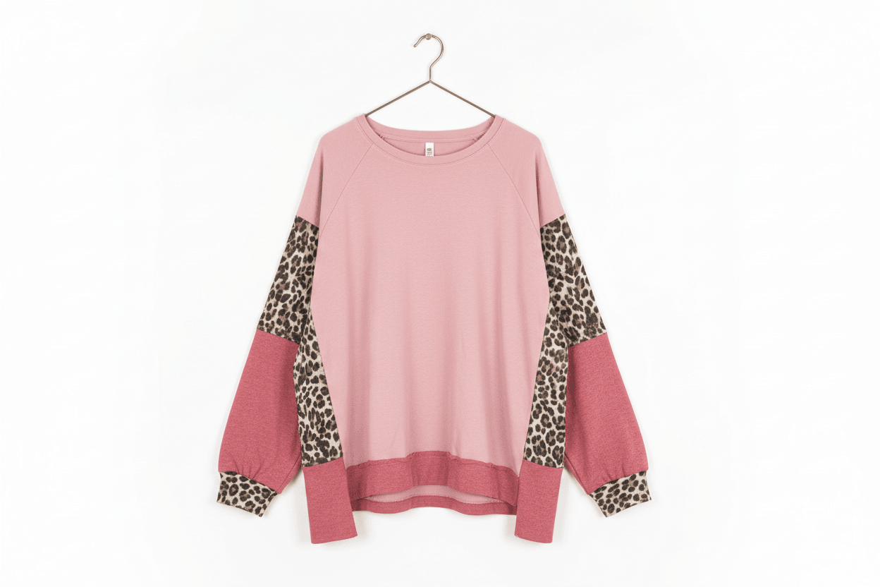Colour Block Leopard Patchwork Dolman Sleeve High Low Baggy Sweatshirt - Tops/Sweatshirts & Hoodies