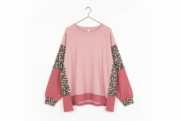 Colour Block Leopard Patchwork Dolman Sleeve High Low Baggy Sweatshirt - Tops/Sweatshirts & Hoodies