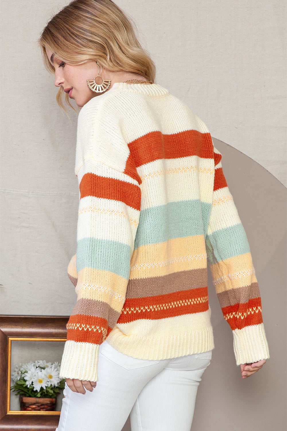 Striped Drop Shoulder Knit Sweater - Sweaters & Cardigans/Sweaters