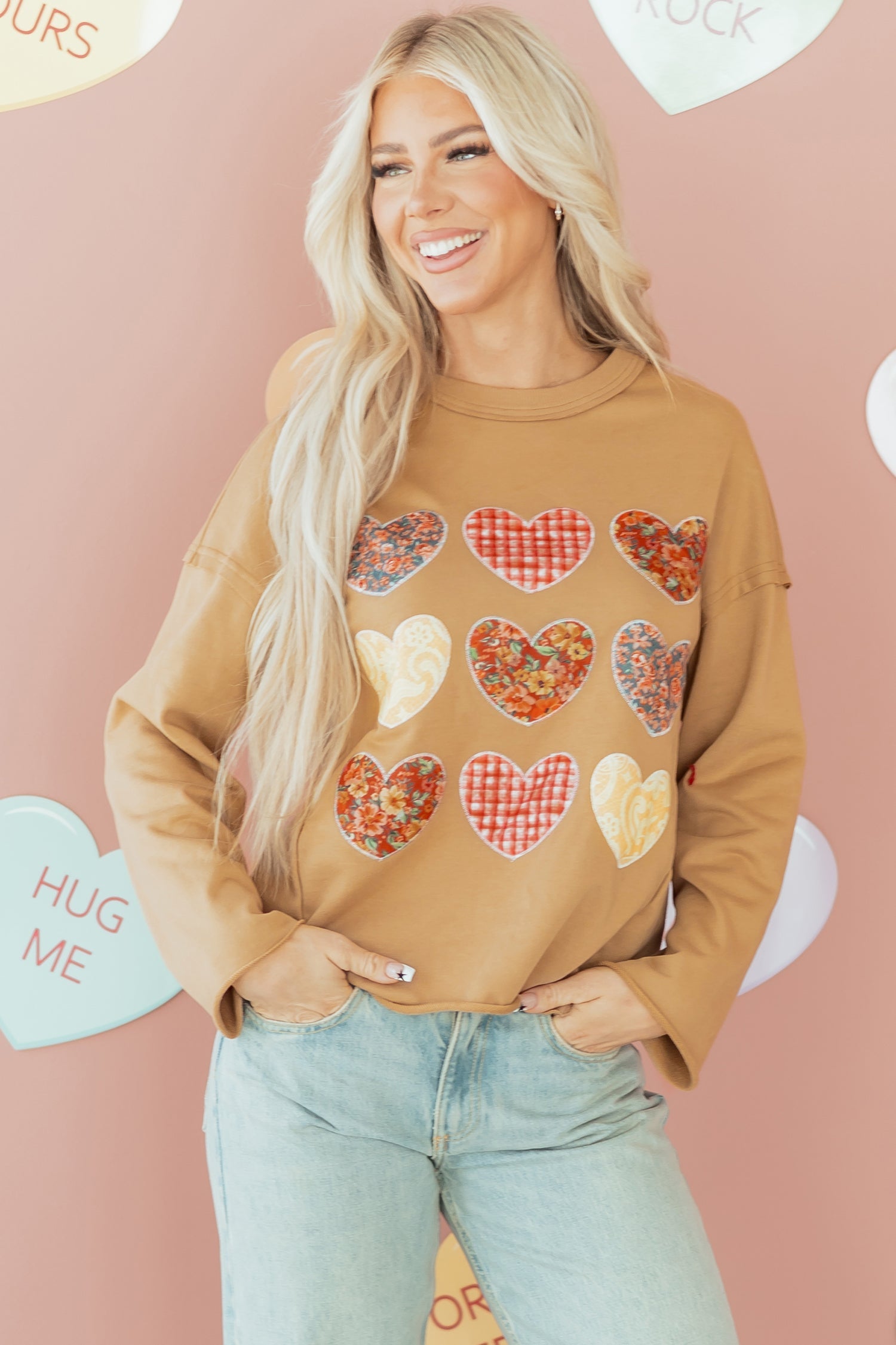 Floral Heart Stitched Exposed Seam Mineral Wash Sweatshirt - eAura