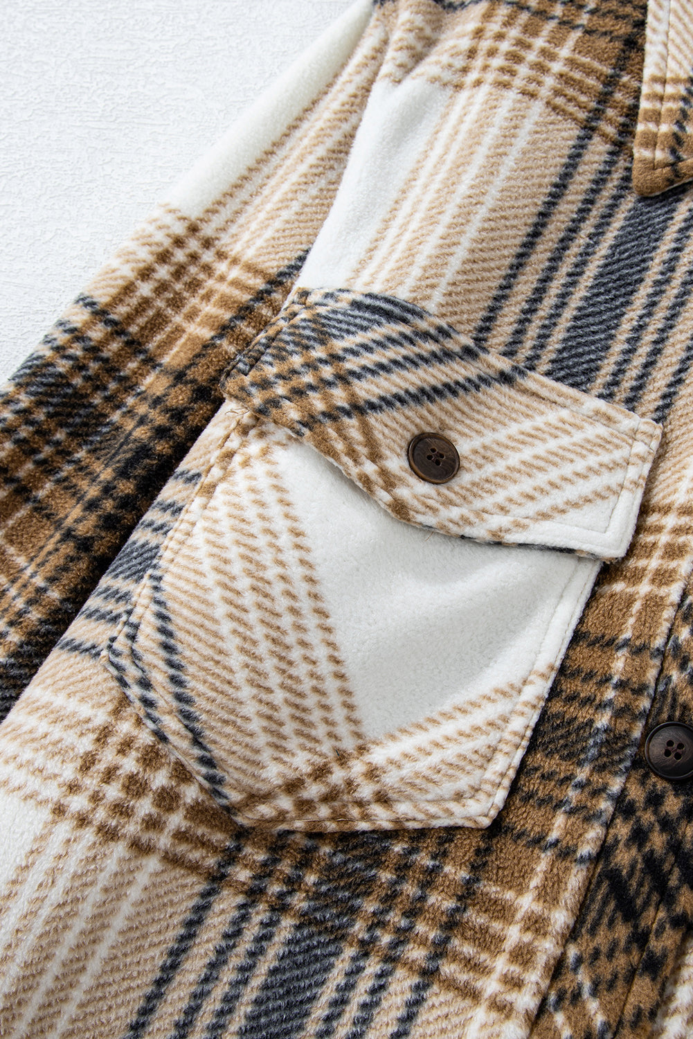 Multicolour Plaid Print Flap Pocket Button Up Shacket Beagle Boutique Fashion Outlet