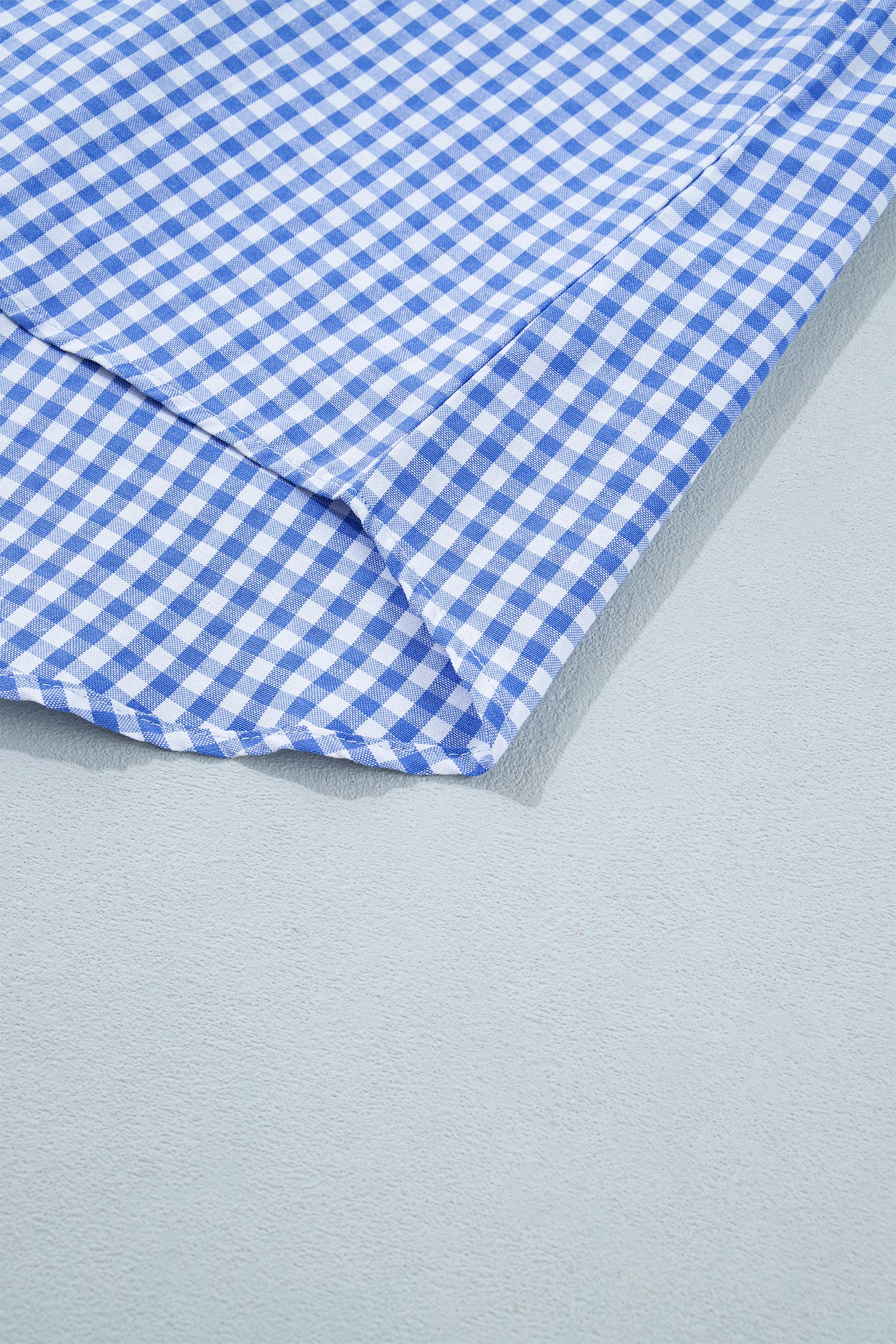 Sky Blue Summer Plaid V Neck Puff Sleeve Blouse – Light Blue