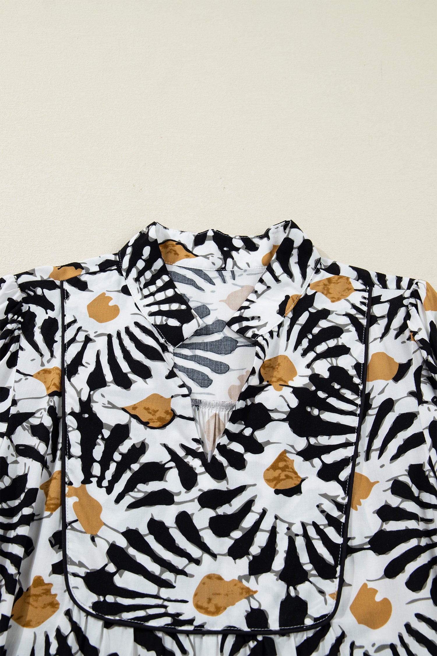 Abstract Floral Print Split V-Neck Long Dress with Sleeves