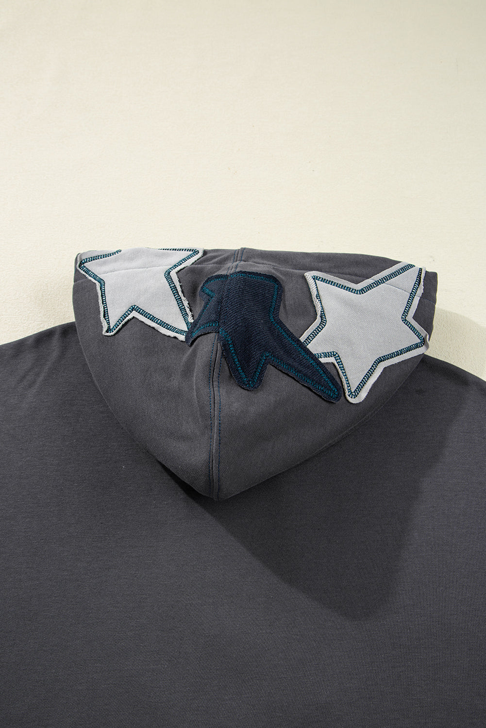 Star Patchwork Contrast Stitching Mineral Wash Kangaroo Pocket Vintage Hoodie - Tops/Sweatshirts & Hoodies