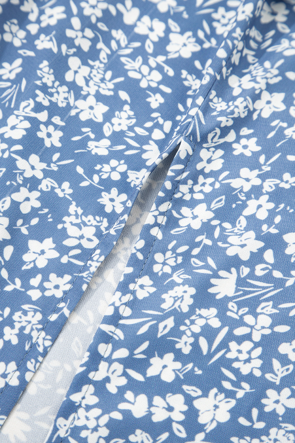 Sky Blue Boho Floral High Waist Long Skirt with Side Split eAura