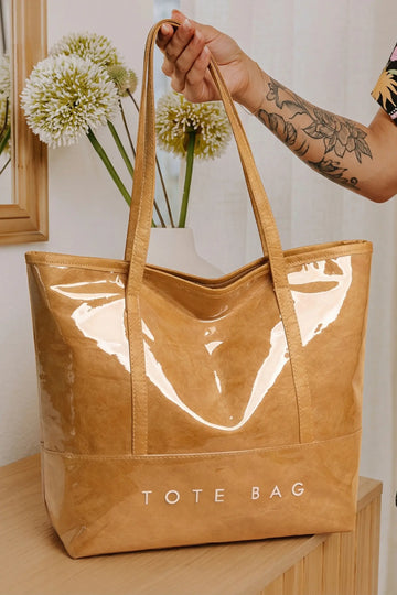 Camel Retro Letter Print Waterproof PVC Tote Bag