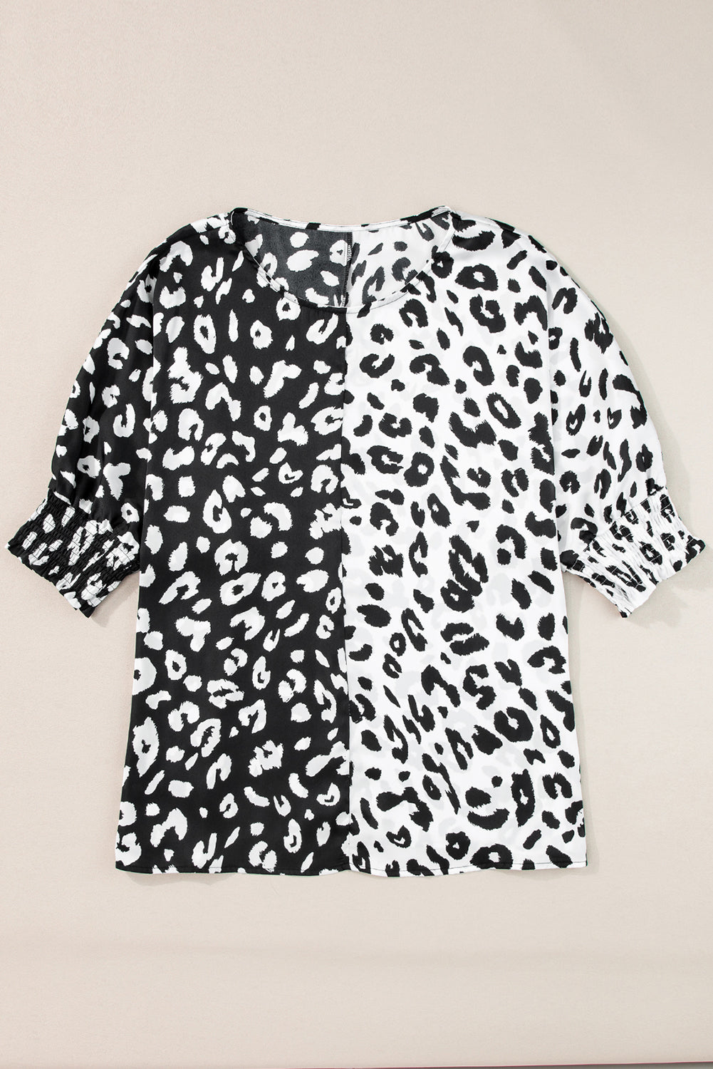 Black Plus Size Contrast Leopard Half Sleeve Blouse BB Fashion Outlet
