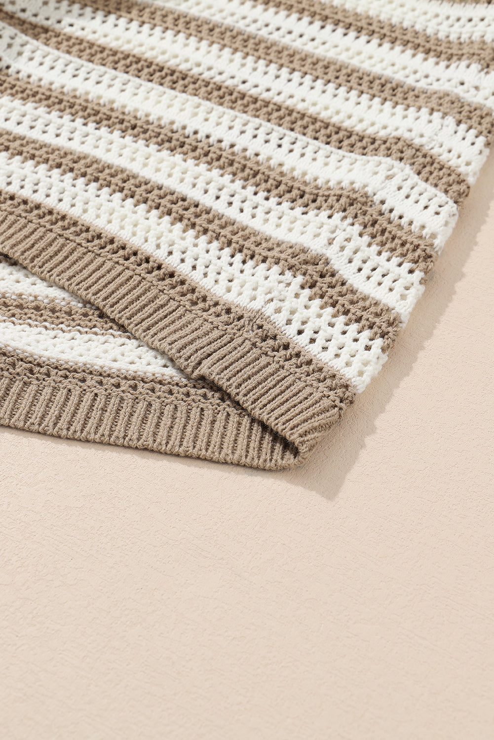 Khaki Stripe Hollowed Knit Sleeveless Sweater Dress eAura