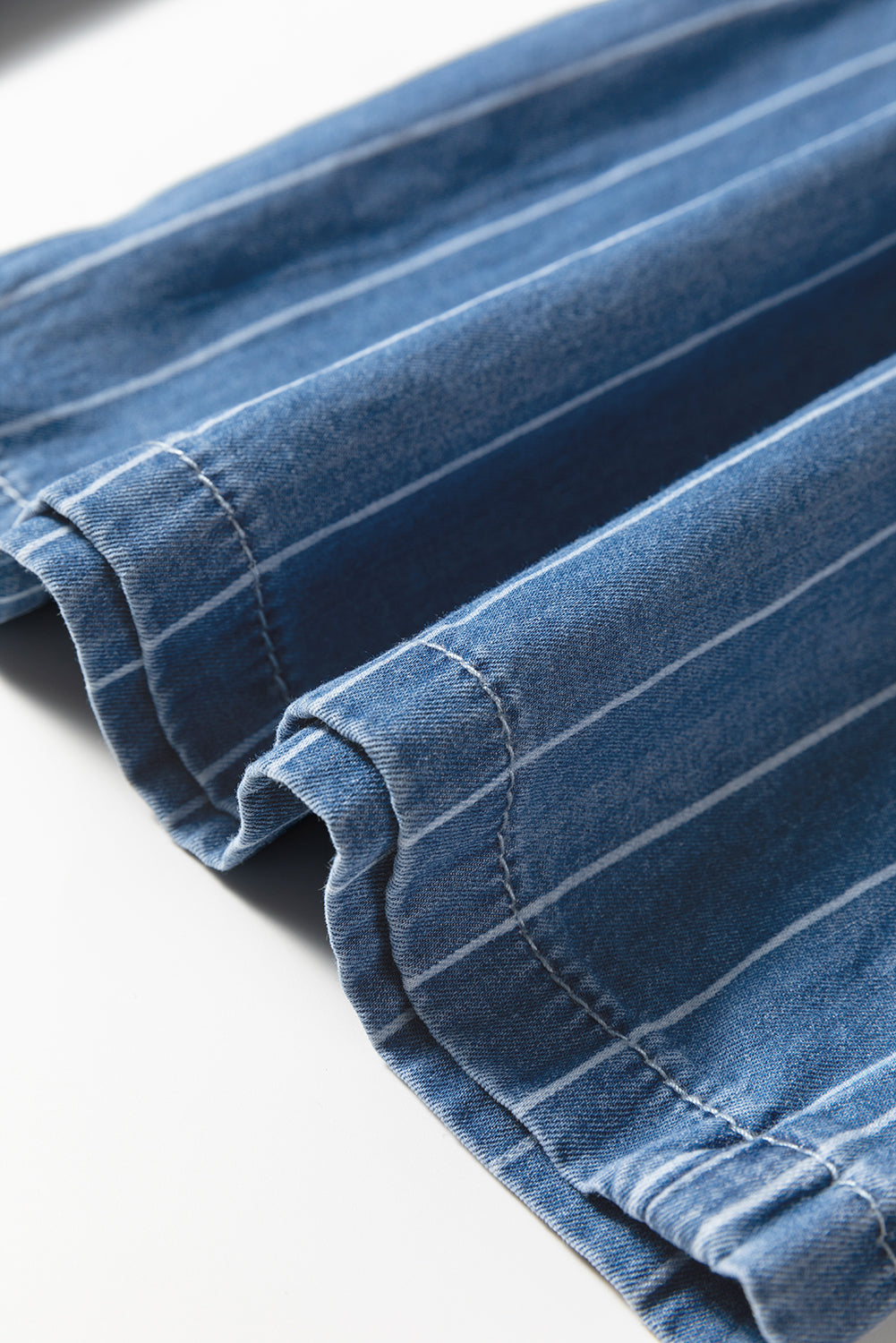 Stripe Chambray Wide Leg Tied Elastic Waist Trousers - eAura