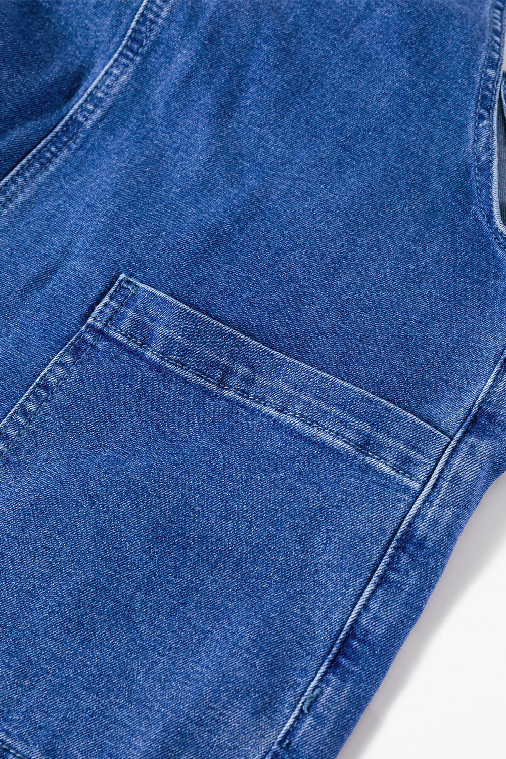 Blue Mineral Wash Knot Strap Patched Pocket Wide Leg Denim Overalls Dungarees BB Fashion Outlet