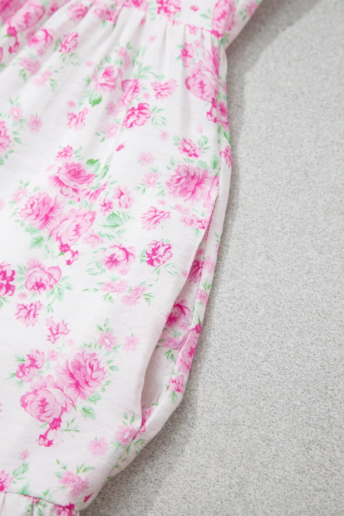 Floral Print Square Neck Ribbon Knot Back Cute Mini Dress – Pink