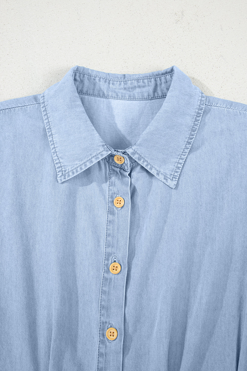 Myosotis Denim Pleated Slim Waist Short Sleeve Shirt Dress eAura