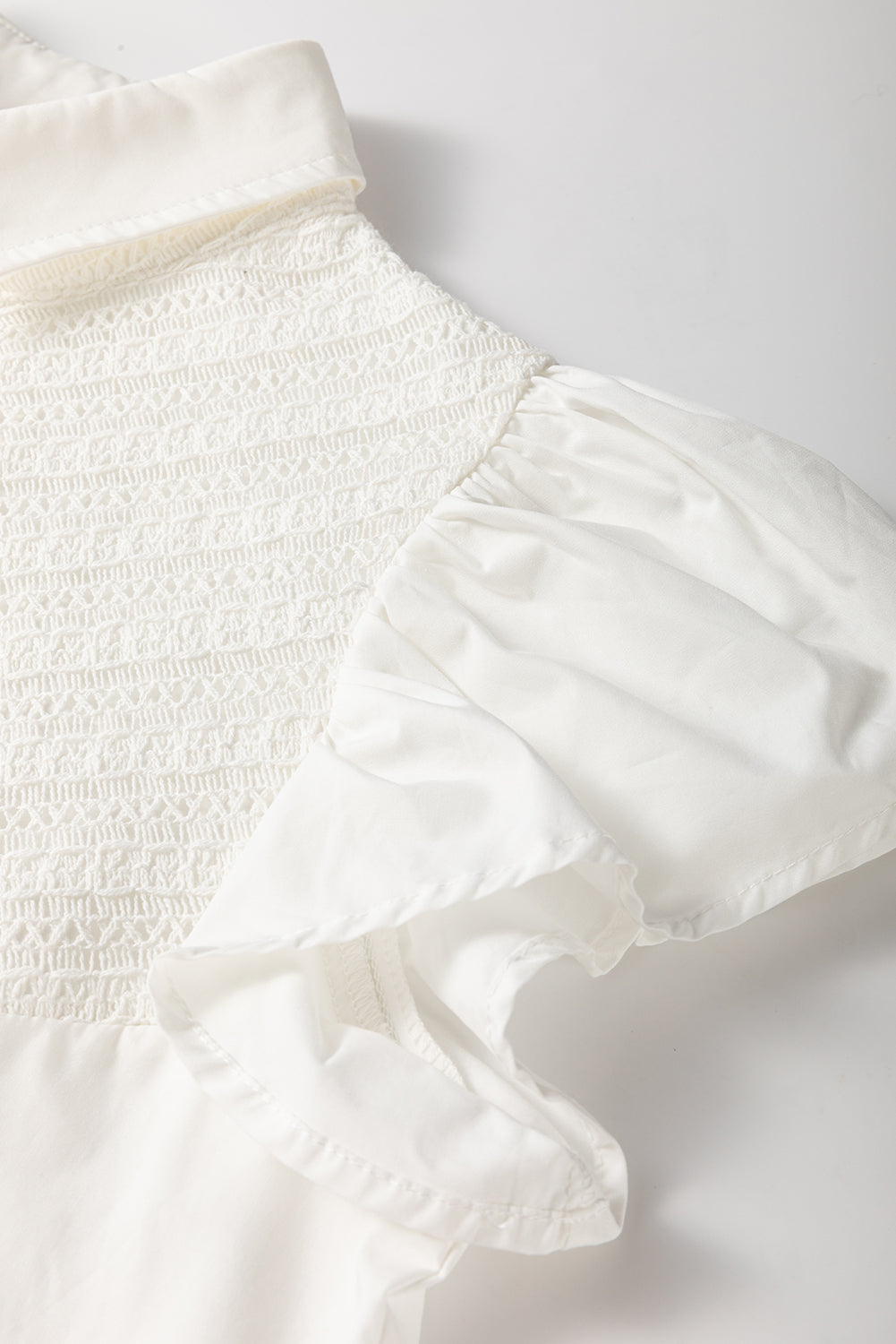 White Half Button Lace Patchwork Flutter Sleeve Blouse eAura
